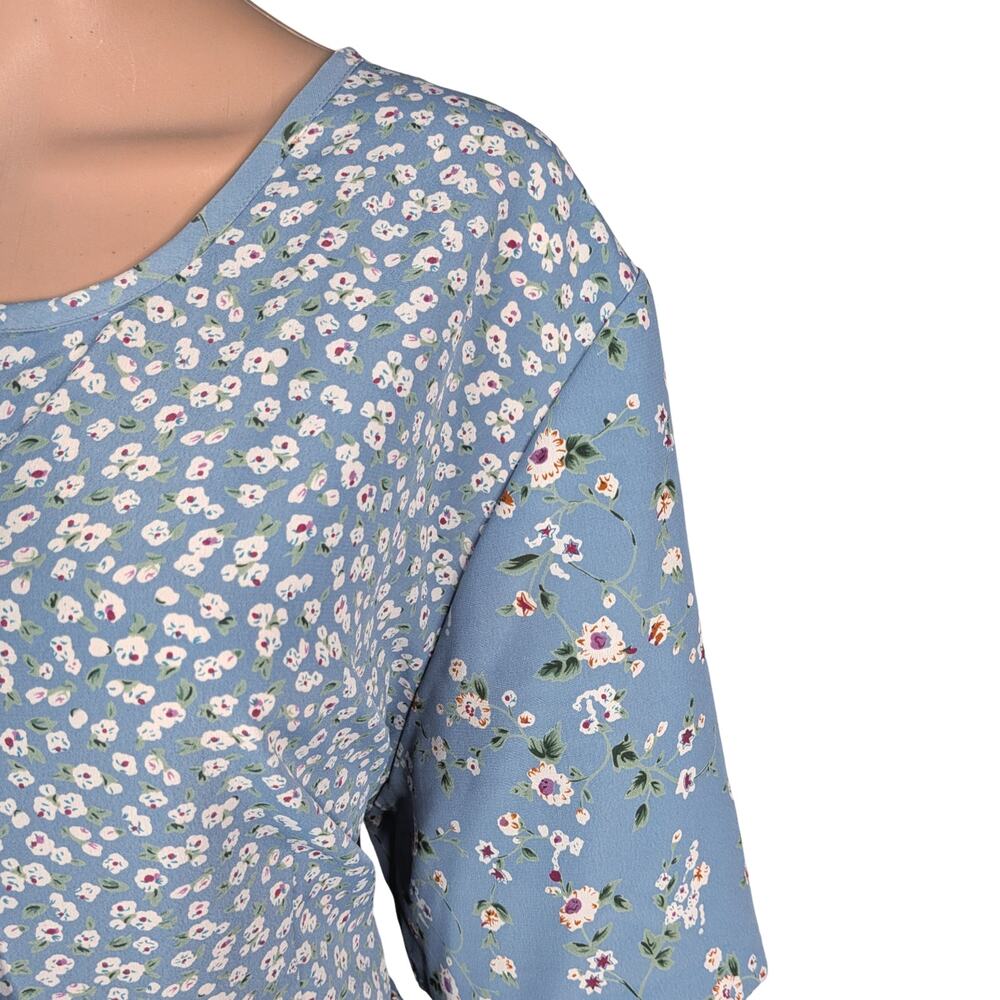 Vtg 90s Teddi Patchwork Floral Midi Dress 2X Plus Size Tie Waist Pocket Cottage - Picture 3 of 10